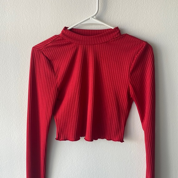 BCBG Generation red long sleeve mock neck crop top. Size S - Picture 2 of 2
